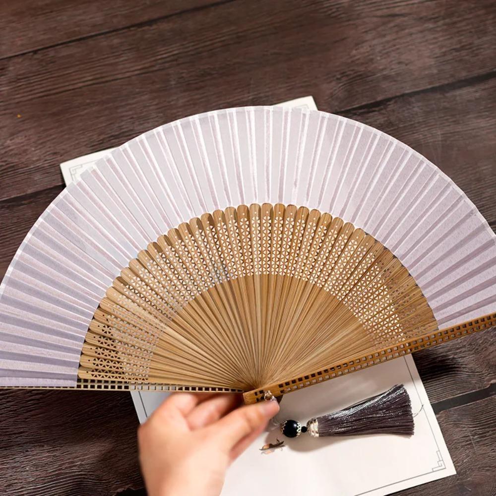 Hollow Handle Carved Bamboo Folding Fan Retro Antiquity Folding Fans Chinese Folding Fan  Japanese