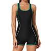 Anfilia Einteiliger Damen-Sport-Badeanzug, rückenfrei, Boxer, konservativer Badeanzug, Patchwork, Strandkleidung, Badeanzug