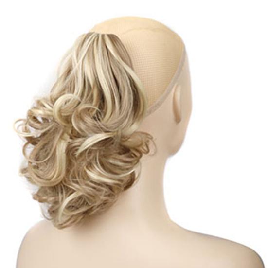 Women Wig Ponytail Style Soft Inner Ponytail Extension Temperature Fiber Mesh High Short Wavy Black Brown Hair