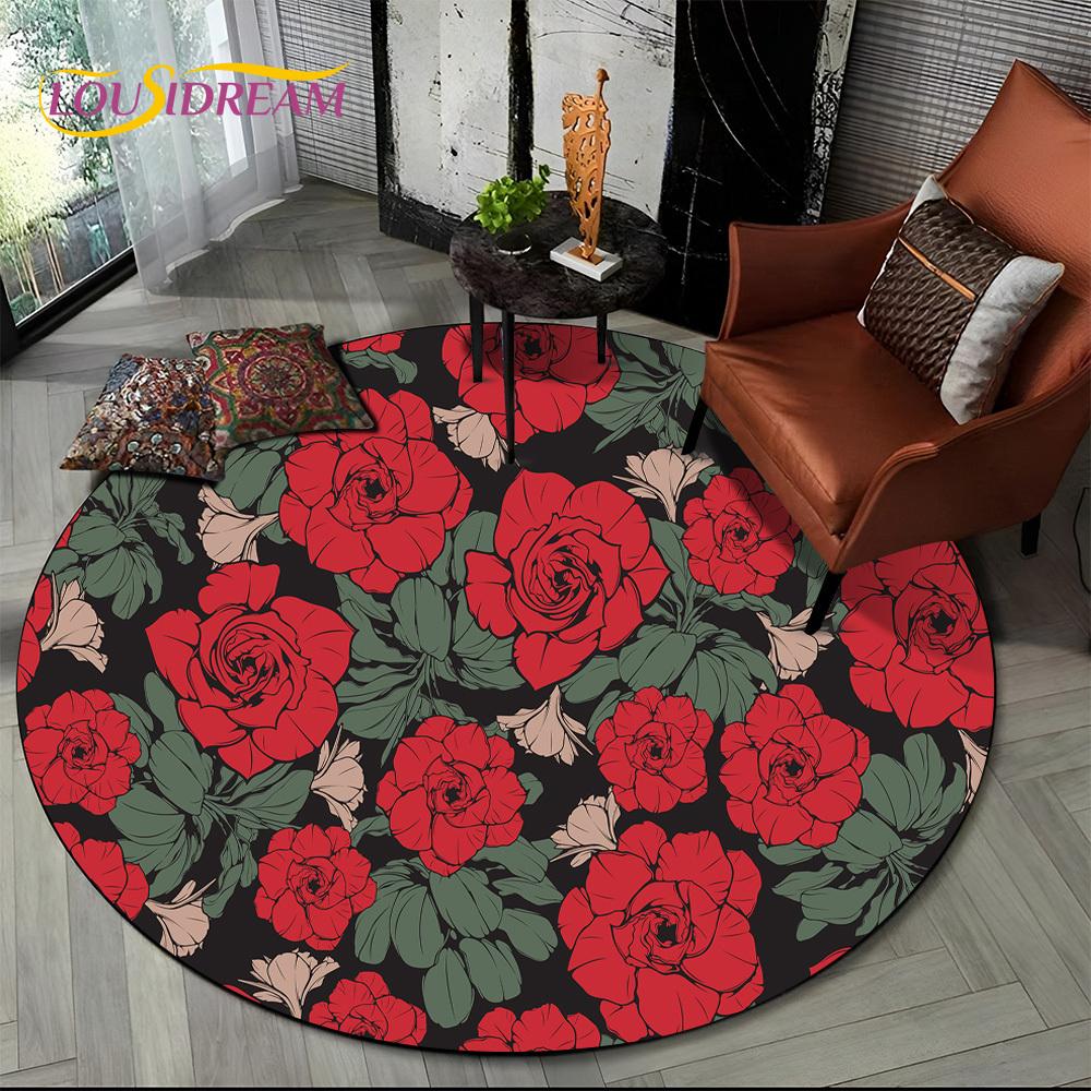 Luxuriöser Sonnenblumen 3D Rosen Nordische Gänseblümchen Runder Teppich Teppich für Wohnzimmer Schlafzimmer Sofa Dekor, Kinderbereich Teppich Rutschfeste Bodenmatte Geschenk