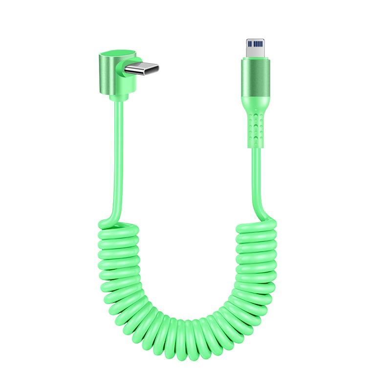 1.5M Coiled USB-C Type C 5A Fast Charging Data Cable 90 Right Angle Retractable Pure Copper Mobile Phone Cord for