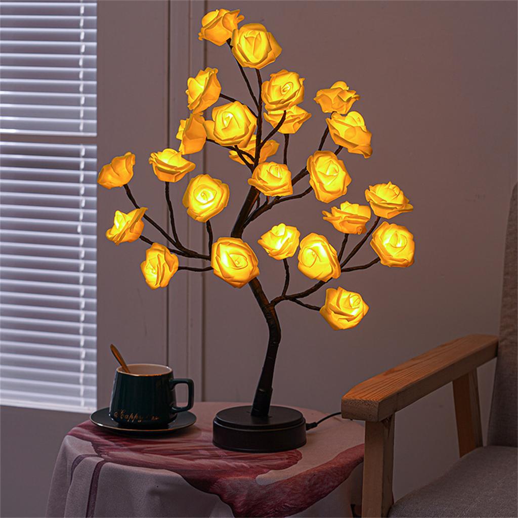Led Diy Artificial Rose Flower Tree Lamp Usb Battery Operation Bonsai Light For Home Bedroom Decoration