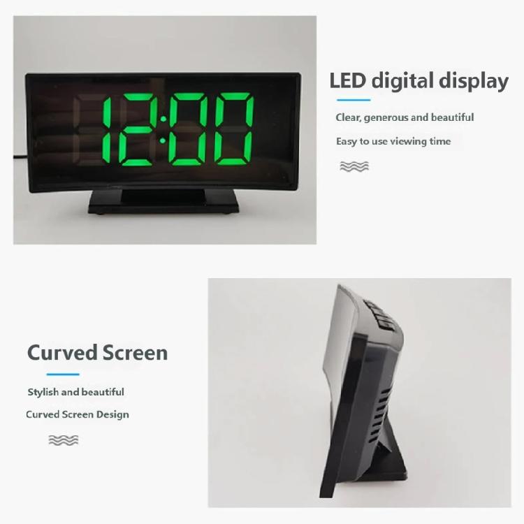 Stylish Digital Room Clock With Large Curved LED Panel And Different Alarm Sounds Contemporary Alarm Clock