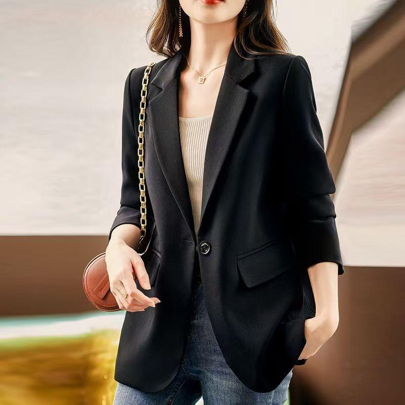 Korean Style Blazer for Women Spring and Autumn Temperament Back Slit Versatile Casual Cardigan Solid Color Top