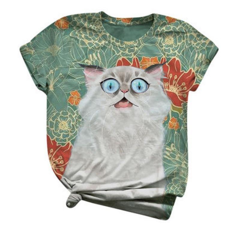 Summer New Women's Cartoon 3D Animal Digital Printed Short Sleeved T-shirt