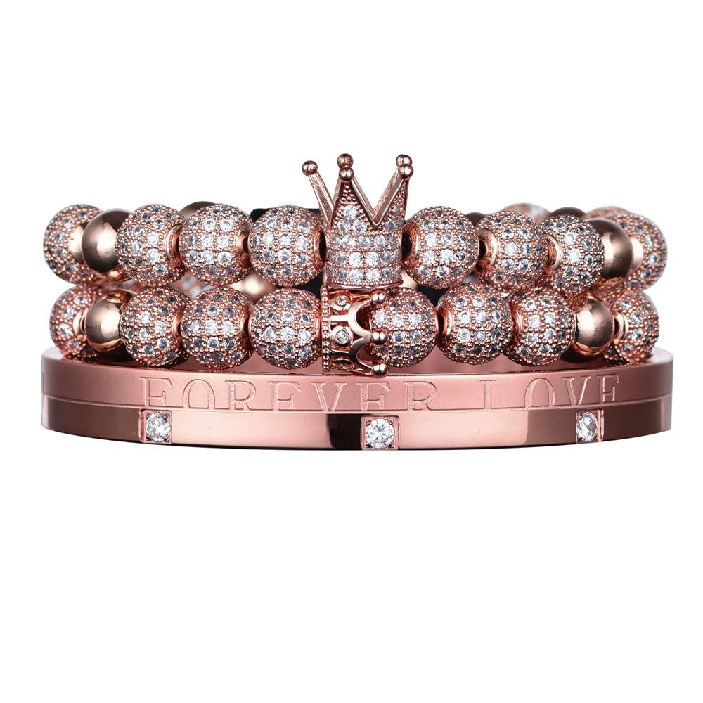 2026 Double Crown Bracelet Set Couple Micro Diamond Ball Bracelet