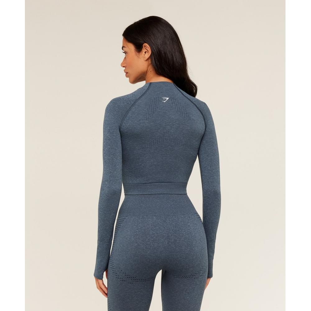 Gymshark Jachetă Vital Midi cu Fermoar Gs Albastru Stealth Melanj B5a9q Ud7x