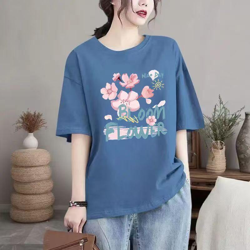 Summer New Cotton Casual Round Neck Women Trend Loose T-shirt