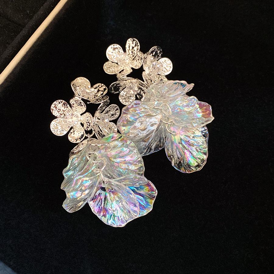 

K real gold electroplated silver needle zircon flower fringed earrings simple fashion stud earrings light luxury high-end earrings women