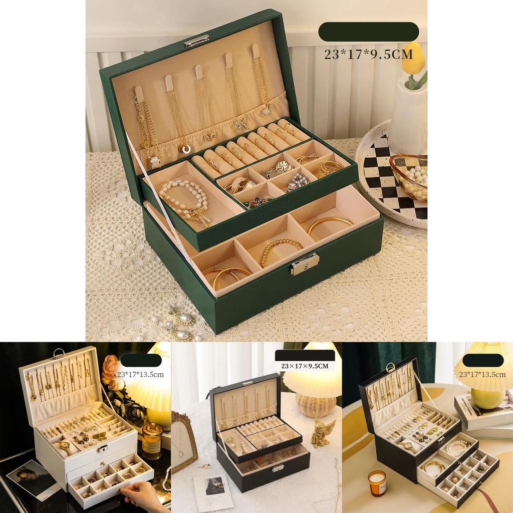 Classic Leather Jewelry Box With Multiple Layers For Elegant Storage Of Earrings Rings And Necklaces