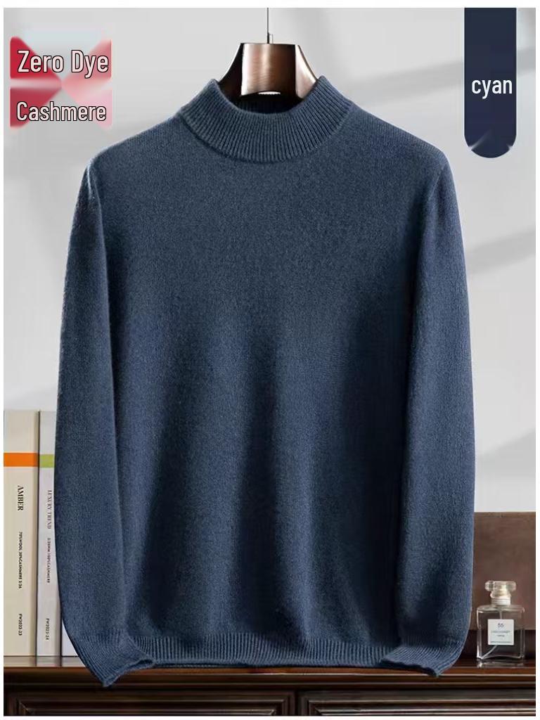 Men's Cashmere High Neck Sweater - Warm Base Layer for Autumn & Winter, Business Casual, Double Strand, Classic Design.