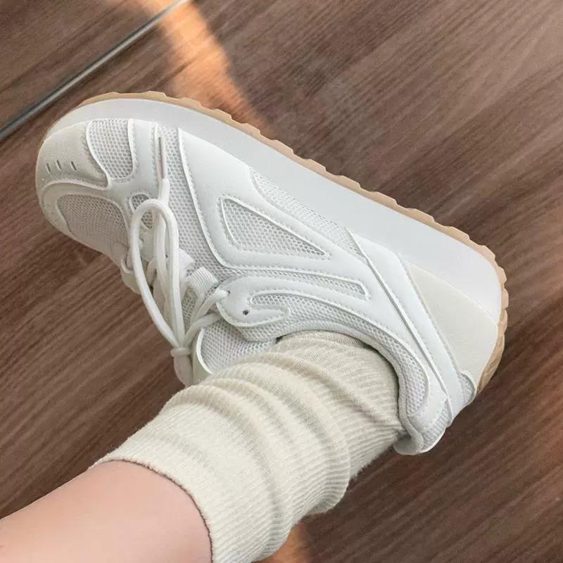 

Маленькие белые туфли женские 2025 лето новые на толстой подошве дышащие легкие с мягкой подошвой для бега повседневные кроссовки папы Форрест Гамп 35 бежевый