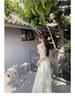 2024 Korean Style Sleeveless Ruffled Print Long Slim Fit Dress