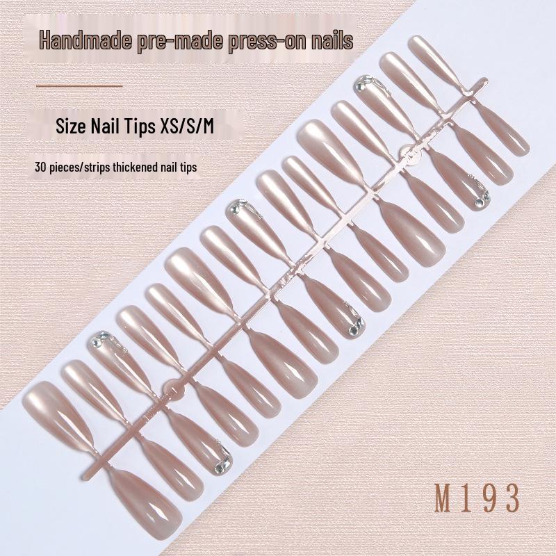 

Nude Cat Eye Long Almond Press-On Nails: 30 Elegant Crystal-Finish Pieces