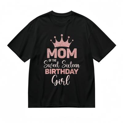 Damen Glitzernde Krone und Mama T-Shirt Unisex Schwarz 100% Baumwolle Oberteile Sommer Grafik