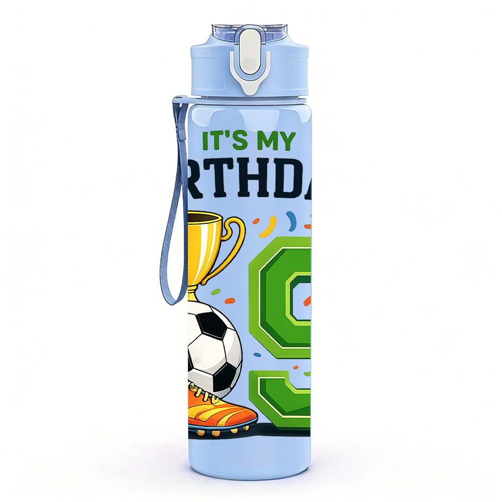 1PC Its My Birthday Soccer Number Nine 750ml Color Plastic Sports Water Bottle Leakproof Flip Straw Lid Suitable for Sports Office Home Use