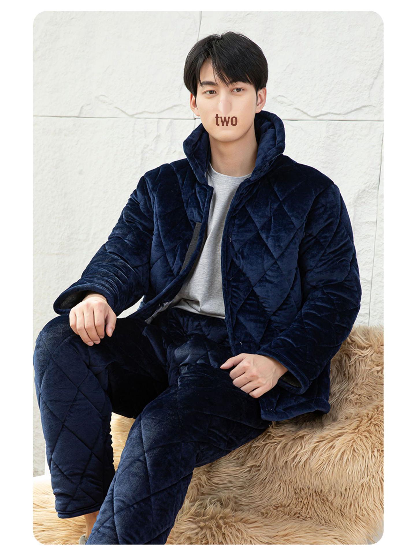 

Unisex Winter Fleece-Lined Prisoner Pajama Set - Cotton Jacket Included 4XL синий