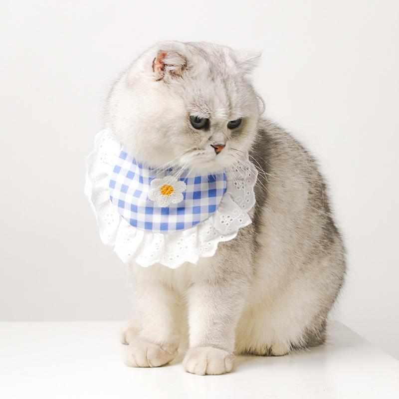 Cat Saliva Towel Cute Lace Bib Plaid Dog Saliva Towel Ins Pet Bib Pet Saliva Towel