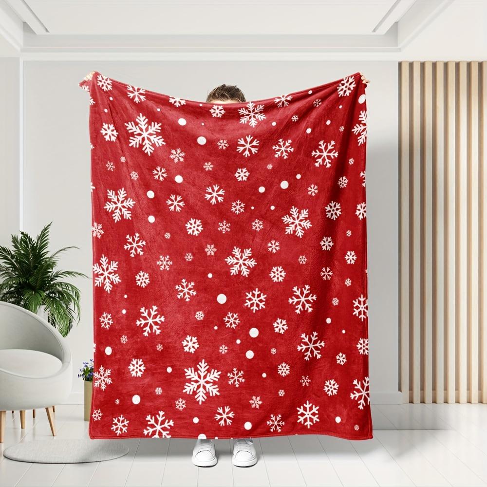 Christmas Blanket Red White Snowflake Soft Flannel Warm Cozy Xmas Pattern Home Decor Sofa Couch Living Room Festive Holiday Gift