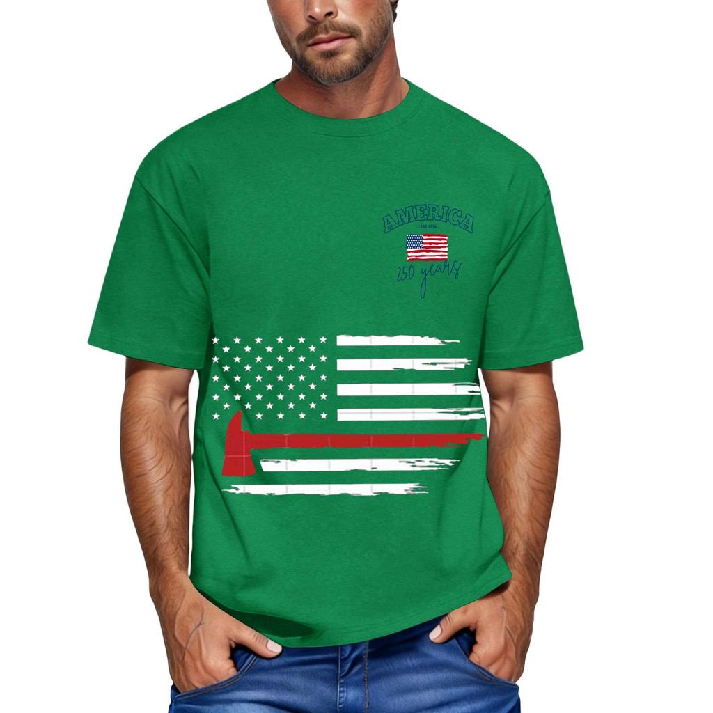 Men's loose and casual flag letter print T-shirt short-sleeved top