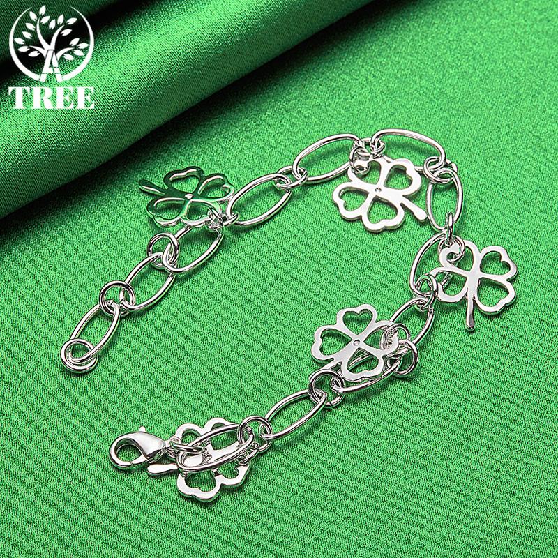 Korean Fashion 925 Sterling Silver Four-Leaf Clover Pendant Bracelet For Women Exquisite Jewelry Accessories Birthday Party Gift