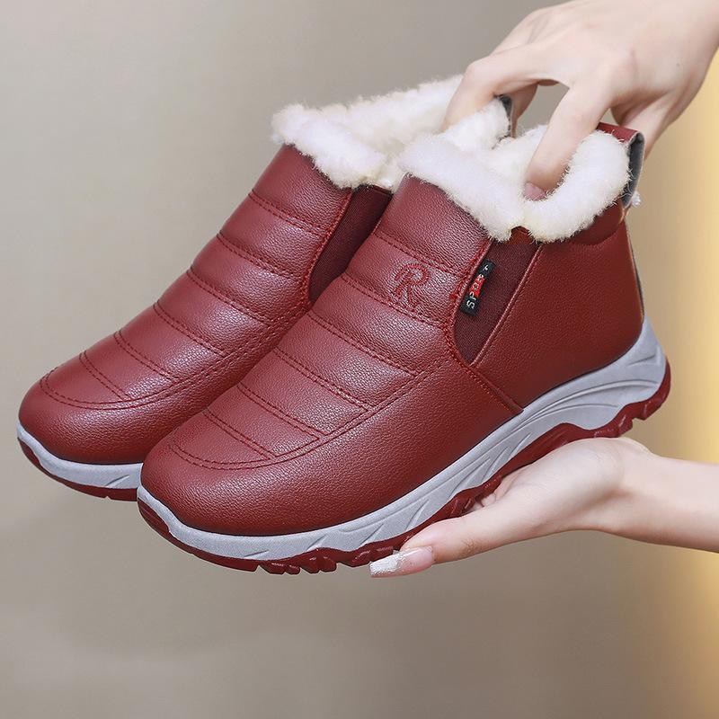 Winter leather waterproof mother cotton shoes old Beijing velvet warm thick-soled short boots men and women the same style middle-aged and elderly cot