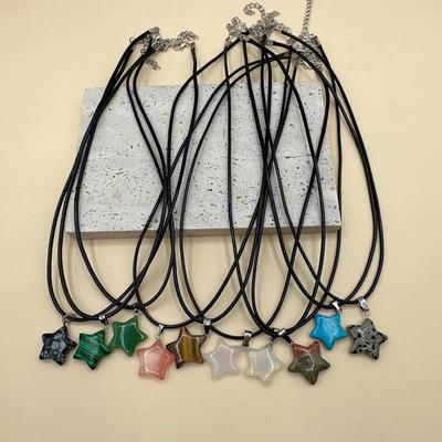 Cross Hot Five-Pointed Star Glass Pendant Necklace: Fashionable Leather Rope Women's Star Collarbone Chain