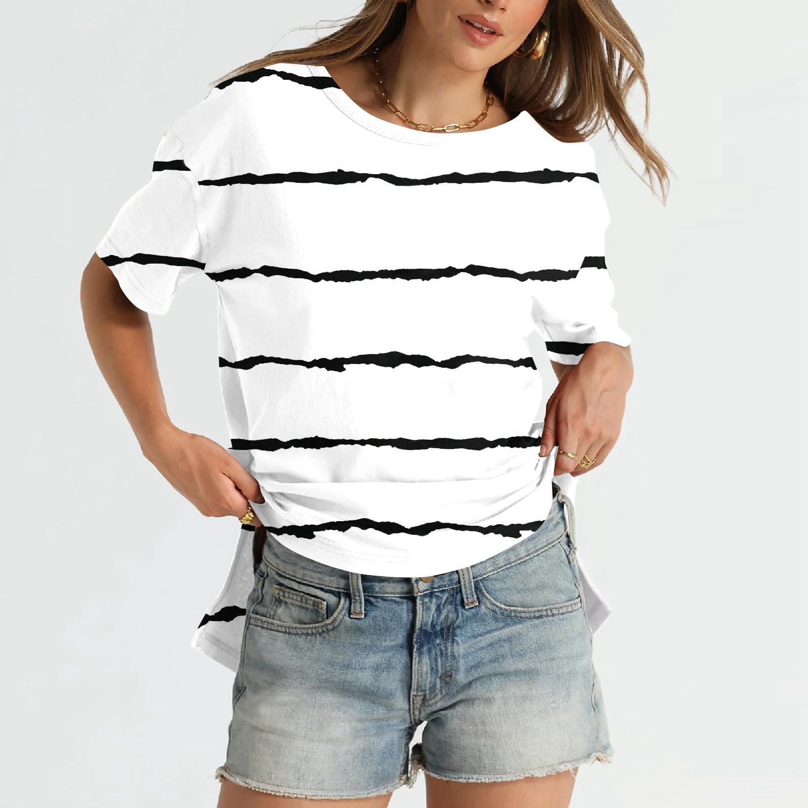 

Хлопковые футболки для женщин, топы с короткими рукавами, свободные базовые футболки, топы с раздельным краем, пуловеры XL белый