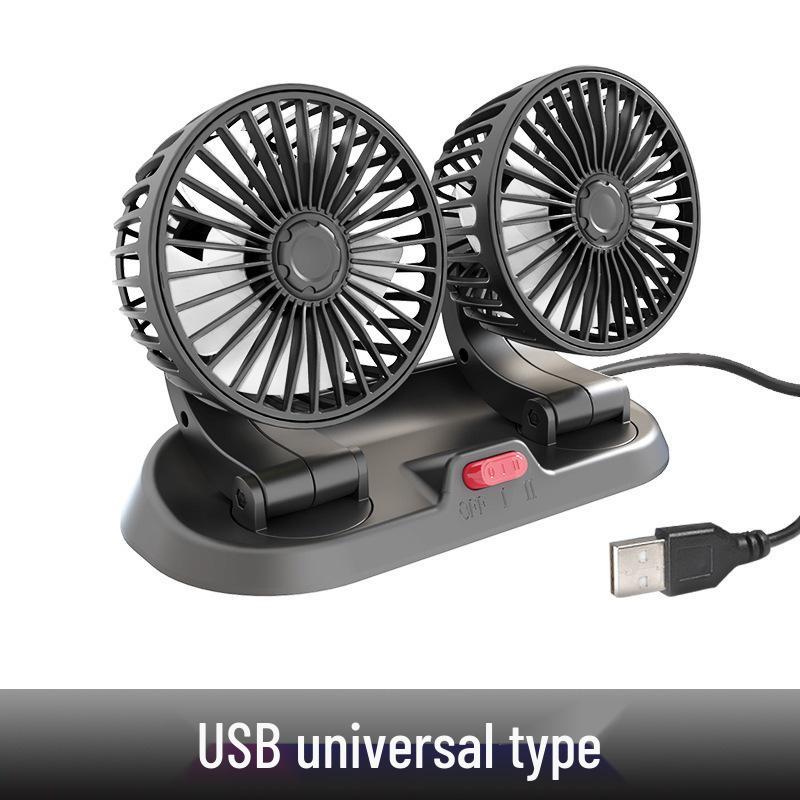 USB Double Head Car Fan - Instant Cooling for Various Vehicles - 12V/24V