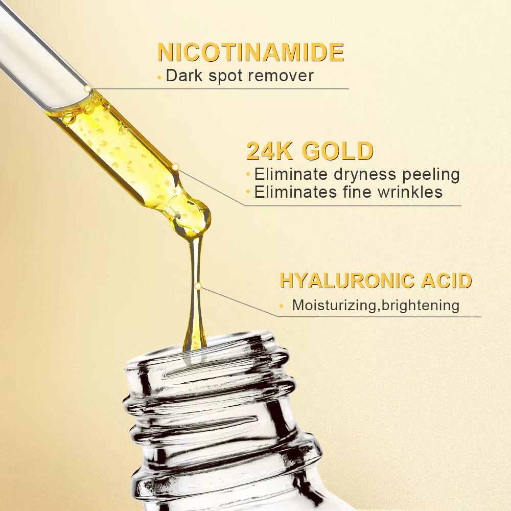 AUQUEST Niacinamide Serum Hyaluronic Acid for Face 24K Gold Essence Whitening Anti-Aging Collagen Facial Serum Skin Care Products