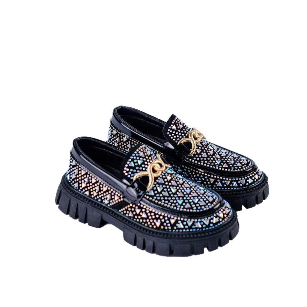 2025 Unisex Rhinestone Loafers: Korean-Style Leather Shoes for Kids