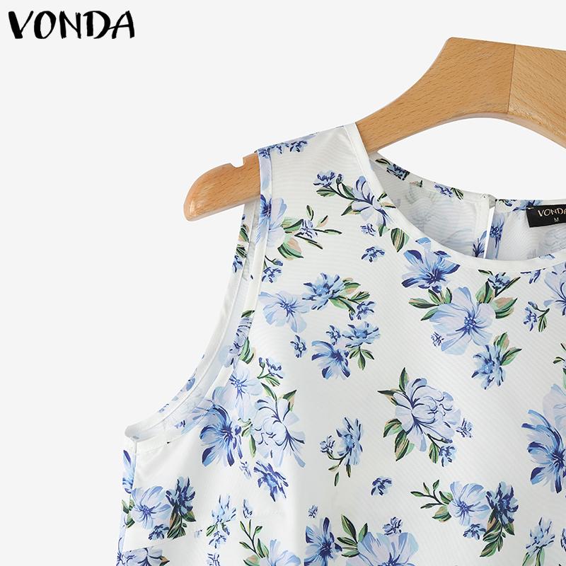 VONDA Summer Women Sleeveless Vest Pleating Casual Tank Tops