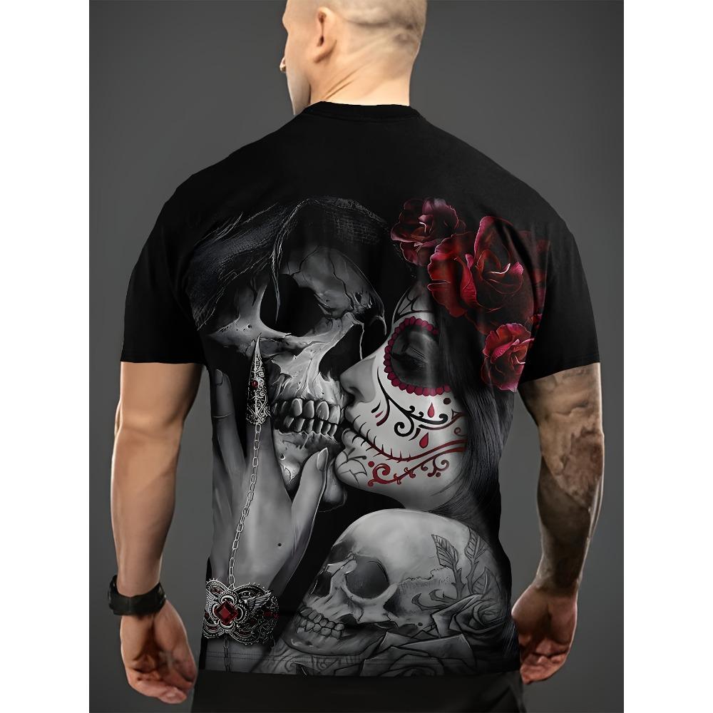 Retro Skull Print Men's Fashion Round-neck Pattern T-shirt