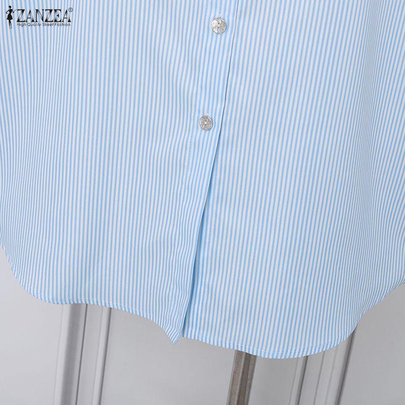 ZANZEA Women Floral Print Casual Turn Down Collar 3/4 Sleeve Stripe Shirt Dress