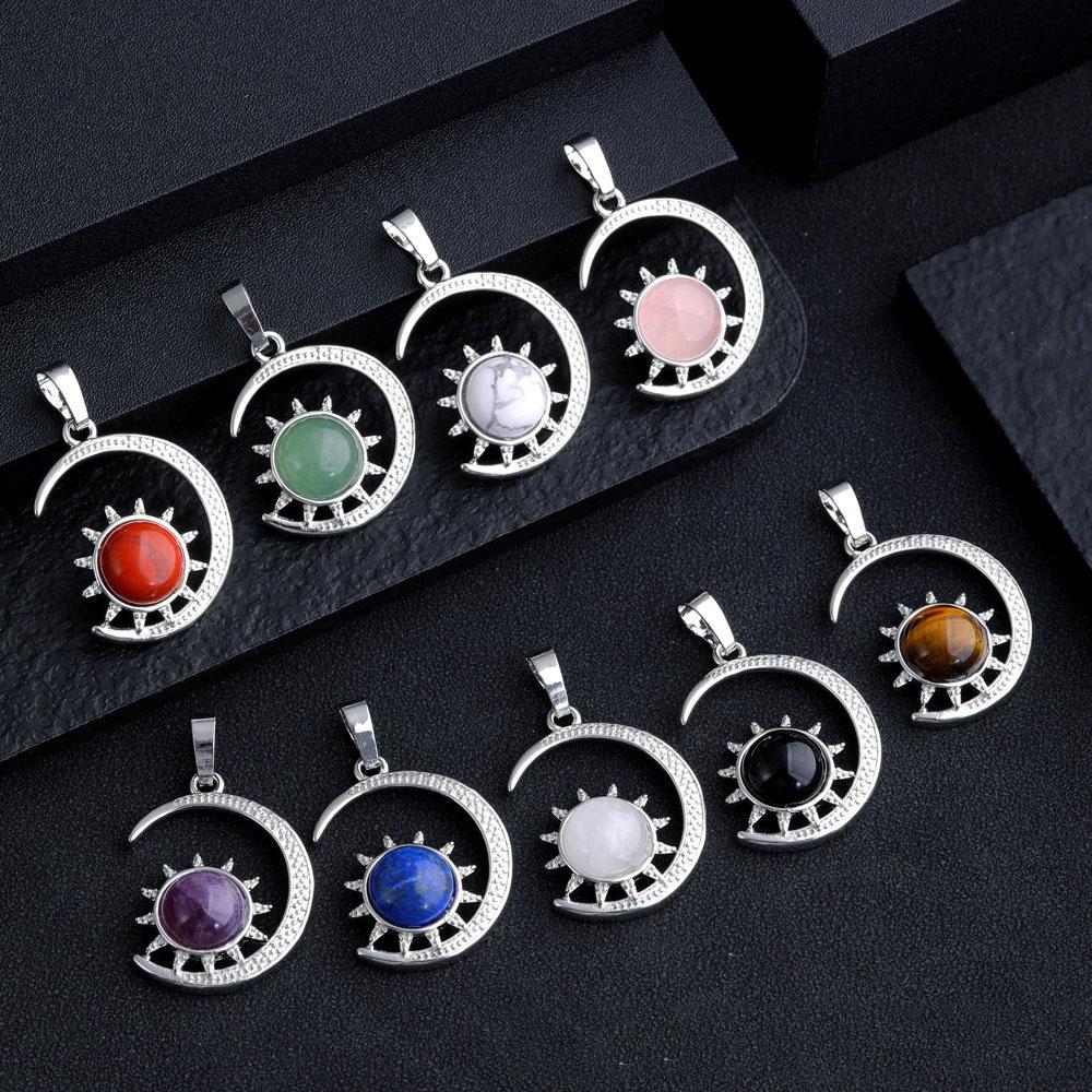 Sun and Moon Design Women's Pendant Necklace with natural Stone Boho Style Beach Vocation Jewelry Gift Moon Sun Necklace Occult