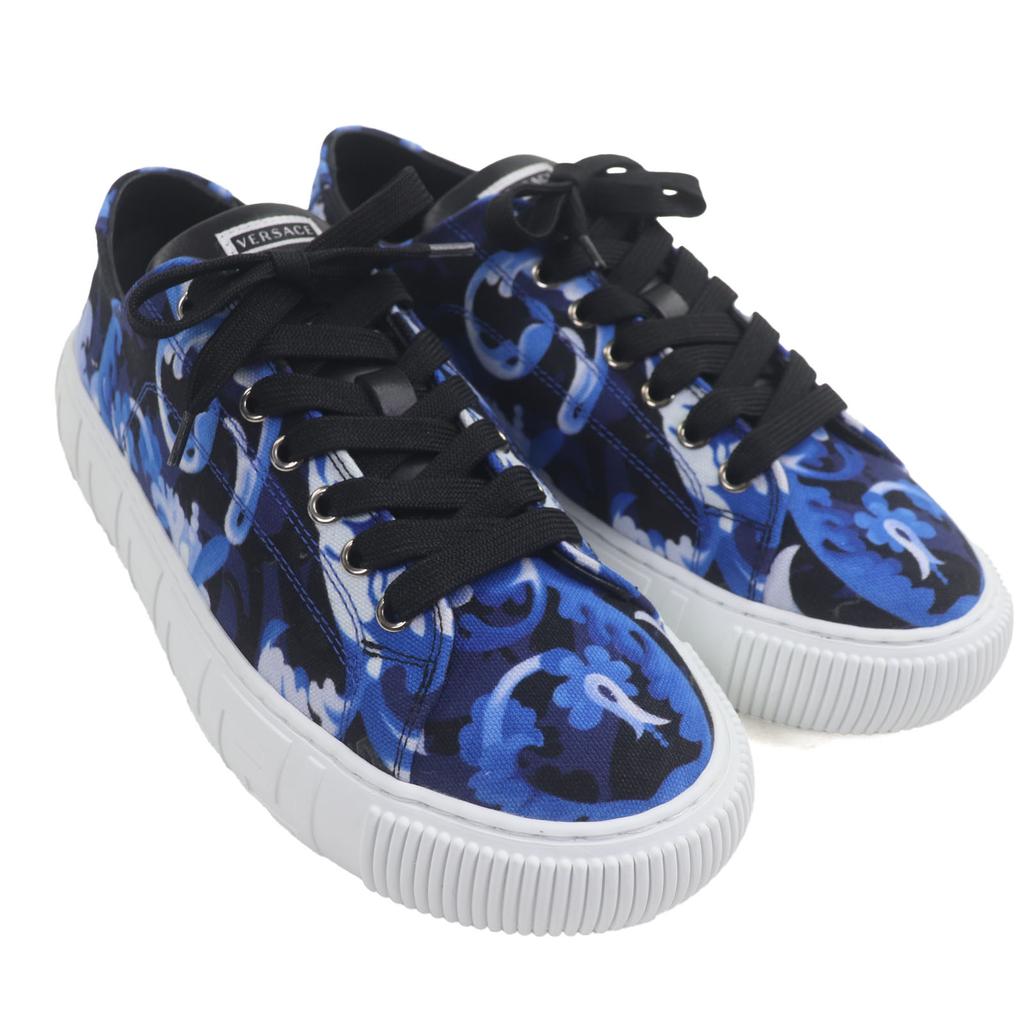 Makellose VERSACE Low-Top-Sneaker Barocco Greca blaues Canvas Herren 39 Gebraucht