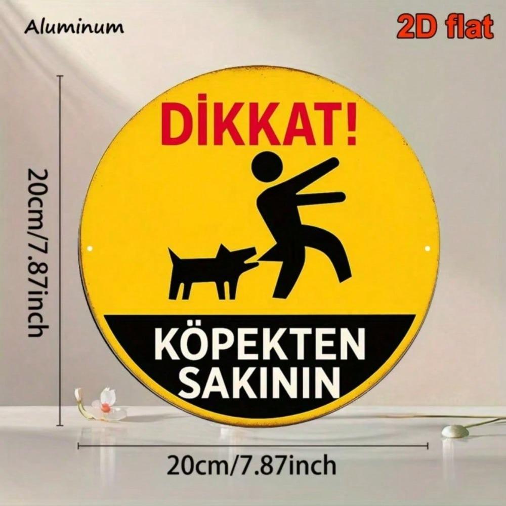 Vintage Beware Of Dog Round Aluminum Metal Sign Retro Warning Plaque For Porch Garden Garage Wall Decor