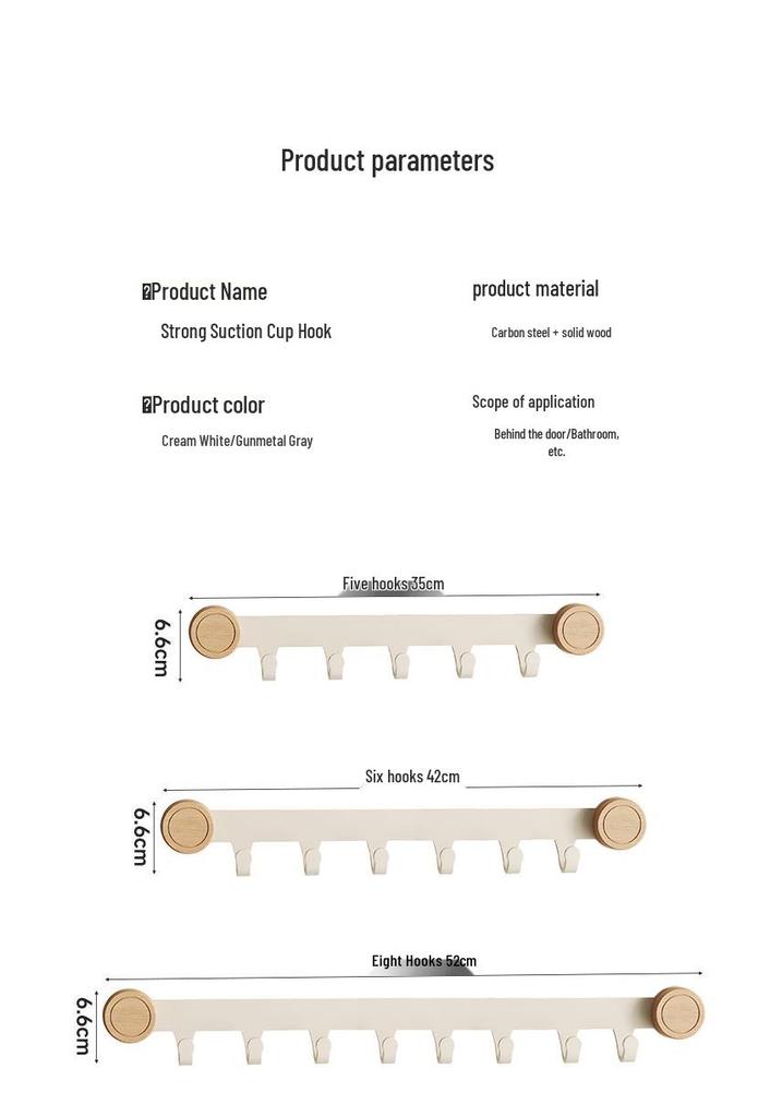High-Grade No-Drill Adhesive Solid Wood Door Hook Rack for Bathroom and Entryway