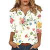 Women's Stand Collar 3/4 Sleeve Printed Top T-shirt