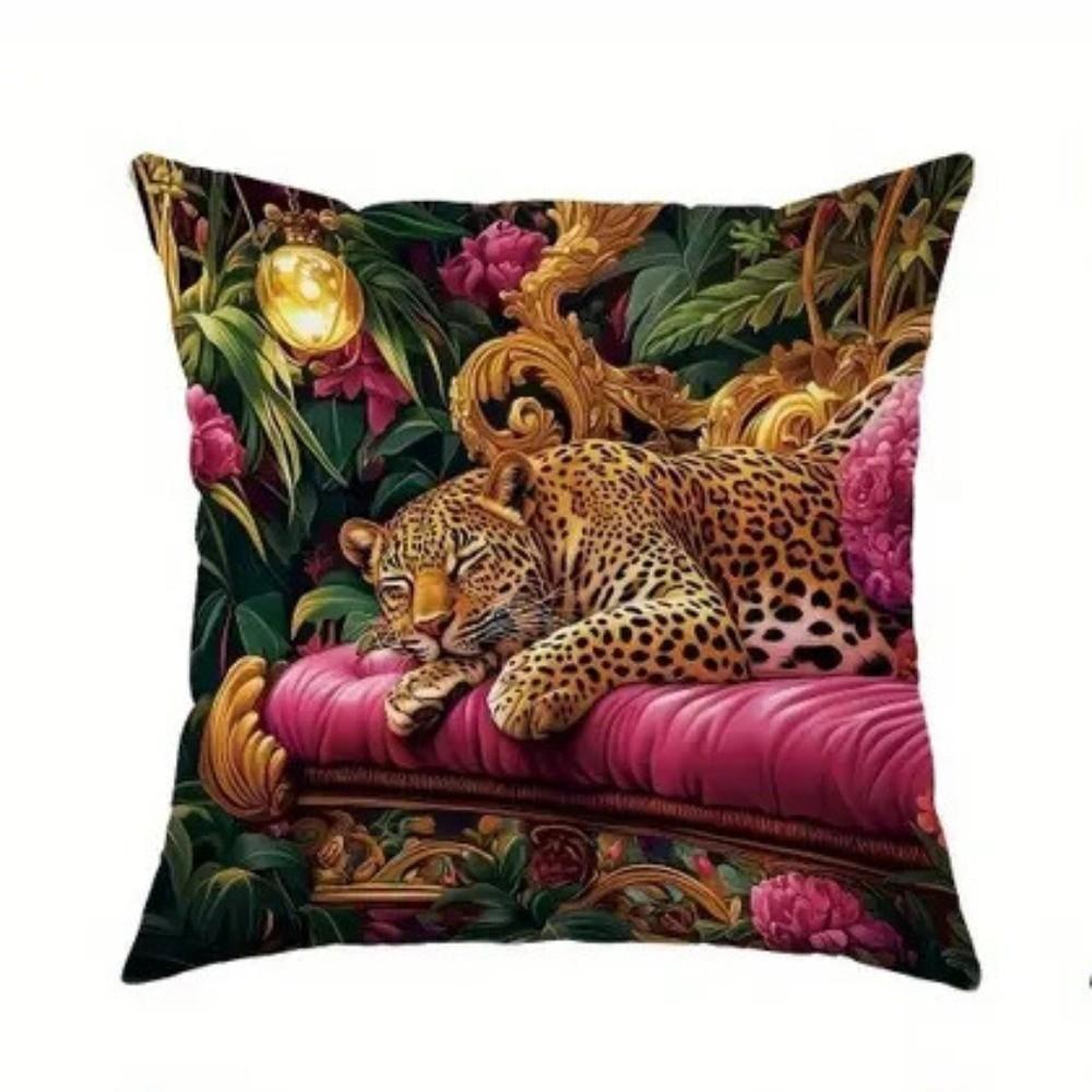 Soft Material Cushion Cover Vintage Decorative Pillowcase Animal Print Cushion Case  Car Interior A