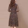 Women's Summer Stretchy Floral Dresses Middle-aged Mom Button Printed Seven Sleeve Dresses