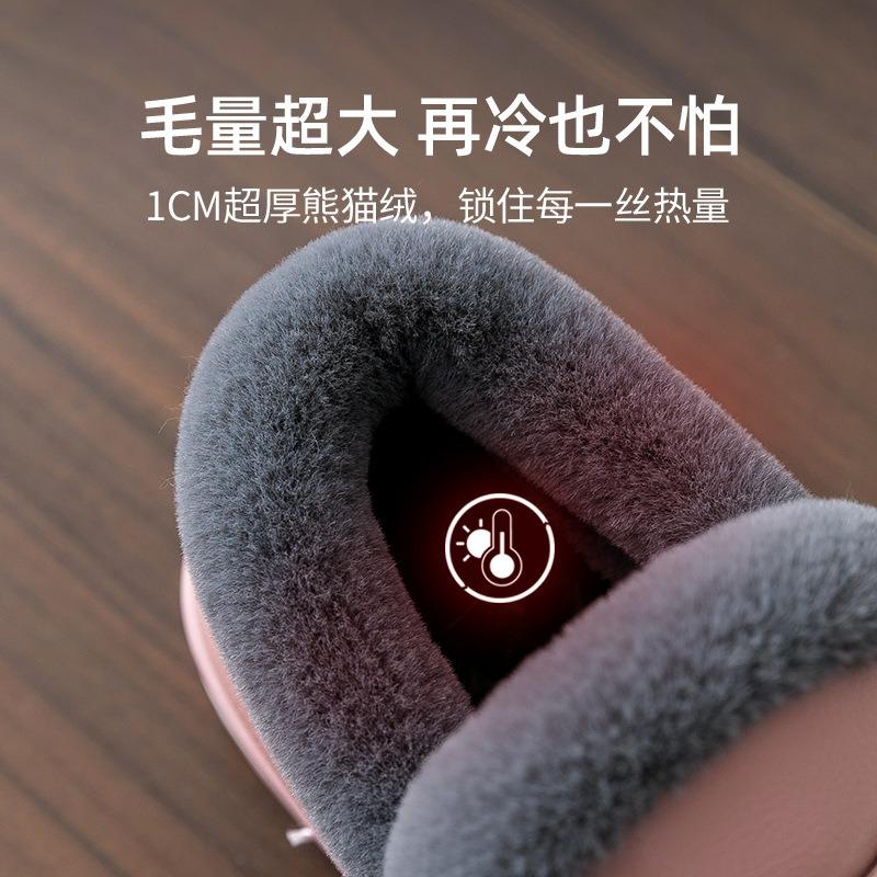 Leather cotton slippers women's winter home bag and confinement postpartum indoor warmth couple leather cotton shoes men's winter