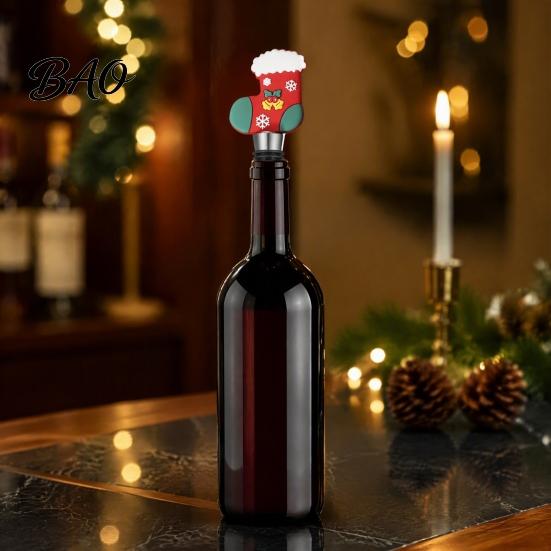 Festive Bottle Plugs Christmas Wine Stopper, Stainless Steel Reusable Cork, Decorative PVC Cartoon Stoppers Toppers Design, Airtight Sealing