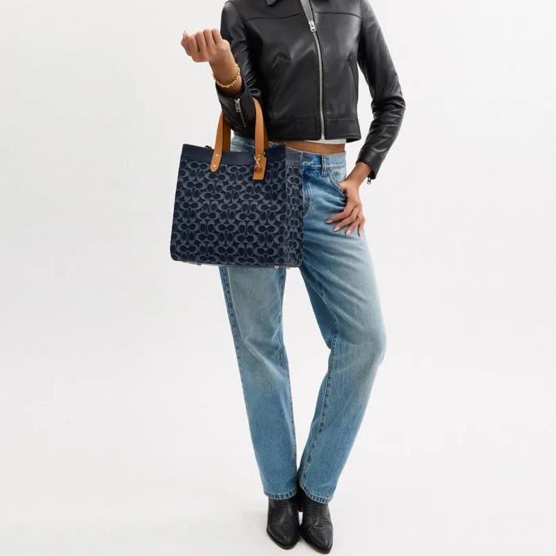 Coach Field 30 Removable Shoulder Strap Fabric Tote Bag TYote Bag Shopping Bag Shoulder Crossbody Bag Large Women's Denim Blue