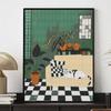Diamond Painting Kit Full Diamond Round Mosaic Cozy Living Room Cat Sofa Plants Checkerboard Home Decor Gift