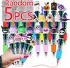 5/10pcs Pumpkin Ghost Bat Halloween Pen Mini 4in1 Colors Retractable Colored Ballpoint Pen  Writing Stationery School Party Gift