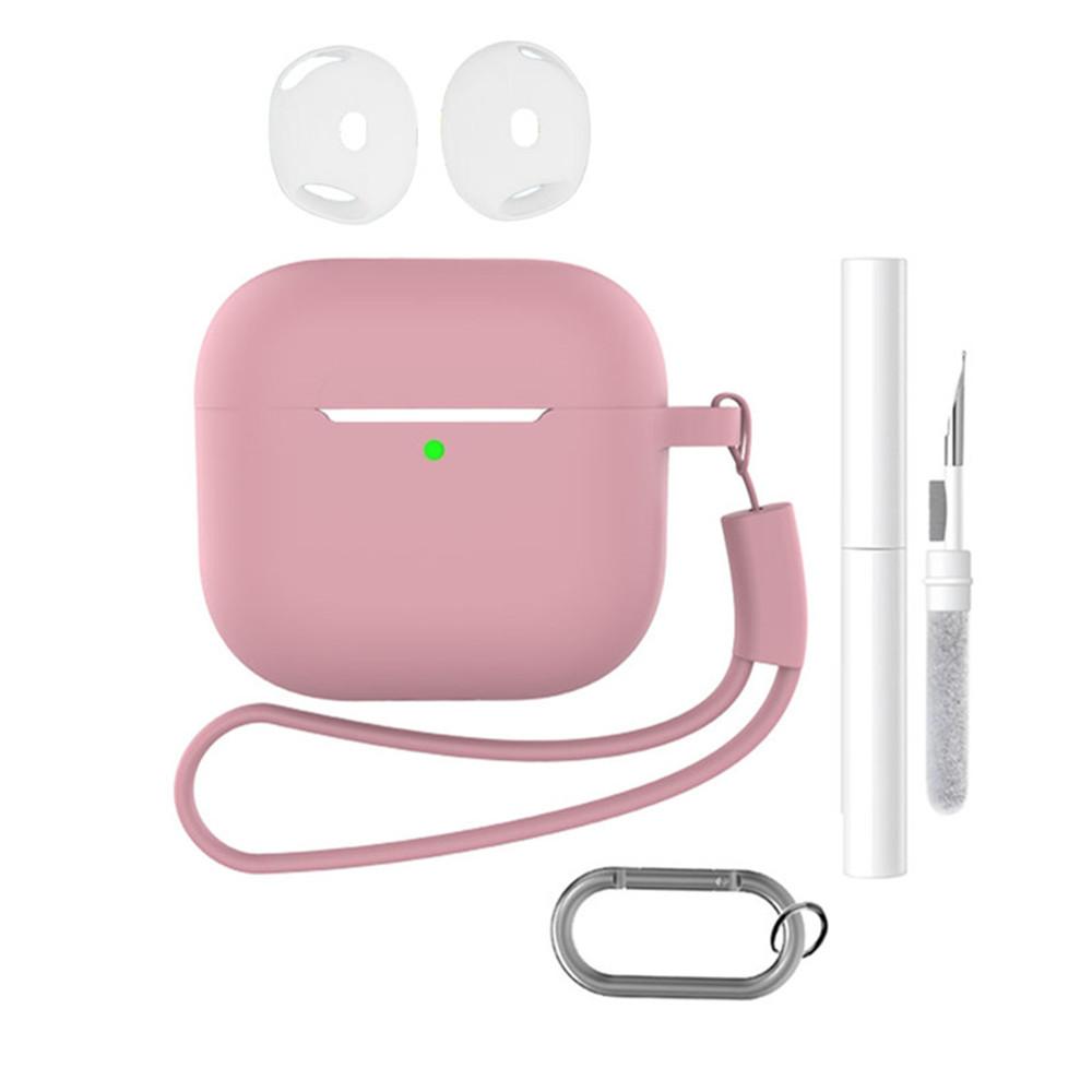 For AirPods 4 Earphone Silicone Case Set with Anti-Lost Keychain, Strap, Ear Tips, Cleaning Pen