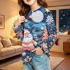 Children's Christmas Print Long Sleeve Neck Shirt with Pocket for Boys and Girls