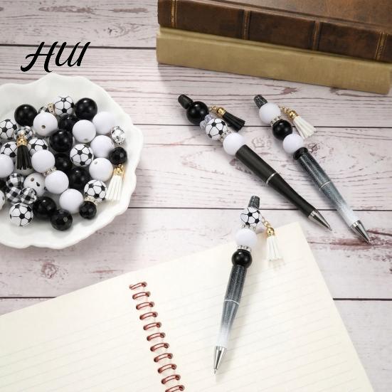 Football Themed Pen Supplies Beaded Ballpoint Kit, with Sports Beads DIY Craft Crafting for Students Creative Writing Stationery, Fans Kids