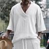 Men T-shirt V-Neck Short Sleeve Twist Jacquard Texture Tee Shirt Solid Color Loose Fit Summer Knitting Tops